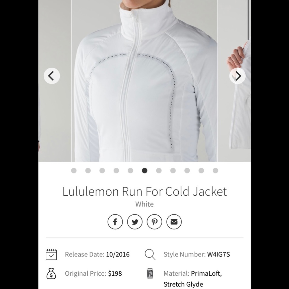 BNWT Lululemon White Run For Cold Jacket